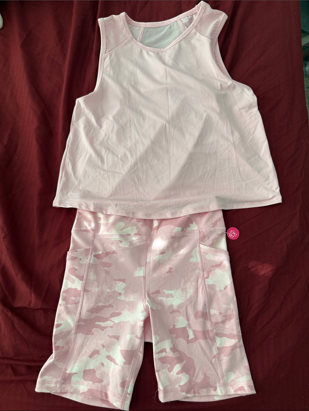 Reflex Pink Tank Top with Light Pink Camo Bike Shorts Set